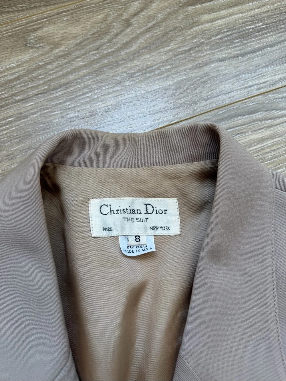 Christian Dior Vintage Double Breasted Blazer Jacket Tan Beige Sz 8 100% Wool
